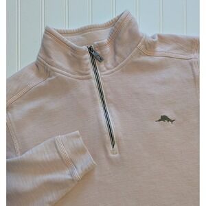 Tommy Bahama Mens L Dusty Pale Pink Cotton Blend Quarter Zip Pullover Sweatshirt